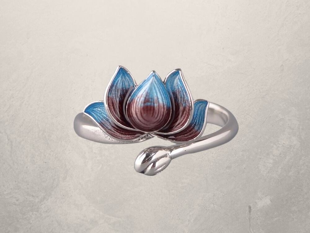 Adjustable Lotus Flower Ring, Boho Spiritual Jewelry